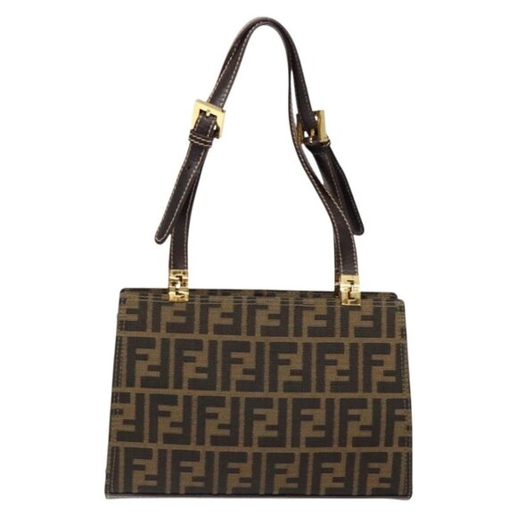 FENDI Zucca Canvas Hand Bag Black Brown Auth 138624 - Picture 3 of 16